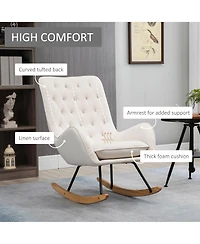 Homcom Traditional Rocking Armchair w/Tufted Back, & Thick Padding, Cream White