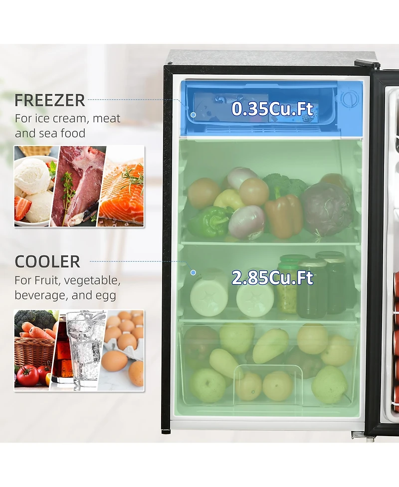 Homcom 3.2 Cu.Ft Compact Refrigerator with Adjustable Thermostat