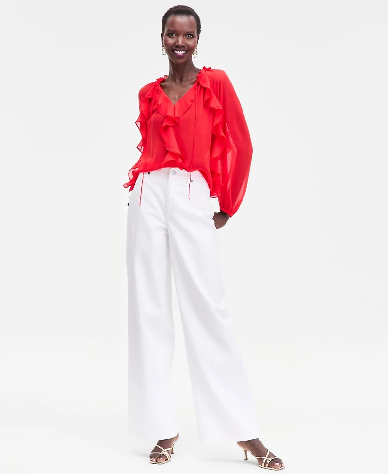 I.n.c. International Concepts Women's Ruffle-Trim V-Neck Blouse, Macy's Exclusive