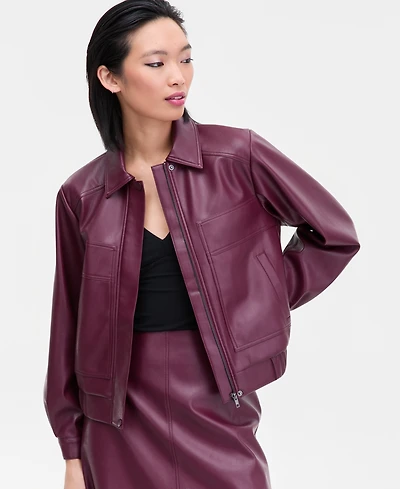 I.n.c. International Concepts Women's Faux-Leather Bomber Jacket, Macy's Exclusive