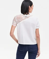 I.n.c. International Concepts Women's Lace-Shoulder T-Shirt, Macy's Exclusive