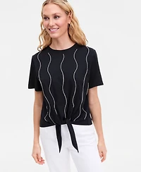 I.n.c. International Concepts Women's Embellished Tie-Front Tee, Macy's Exclusive