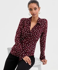 I.n.c. International Concepts Women's Long-Sleeve Printed Mesh Collared Top, Macy's Exclusive