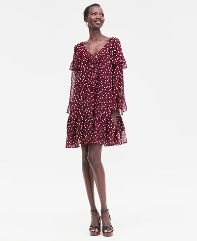 I.n.c. International Concepts Women's Ruffle-Trim Bell-Sleeve Mini Dress, Macy's Exclusive