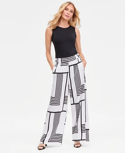I.n.c. International Concepts Women's Graphic-Print Pull-On Wide-Leg Pants, Macy's Exclusive