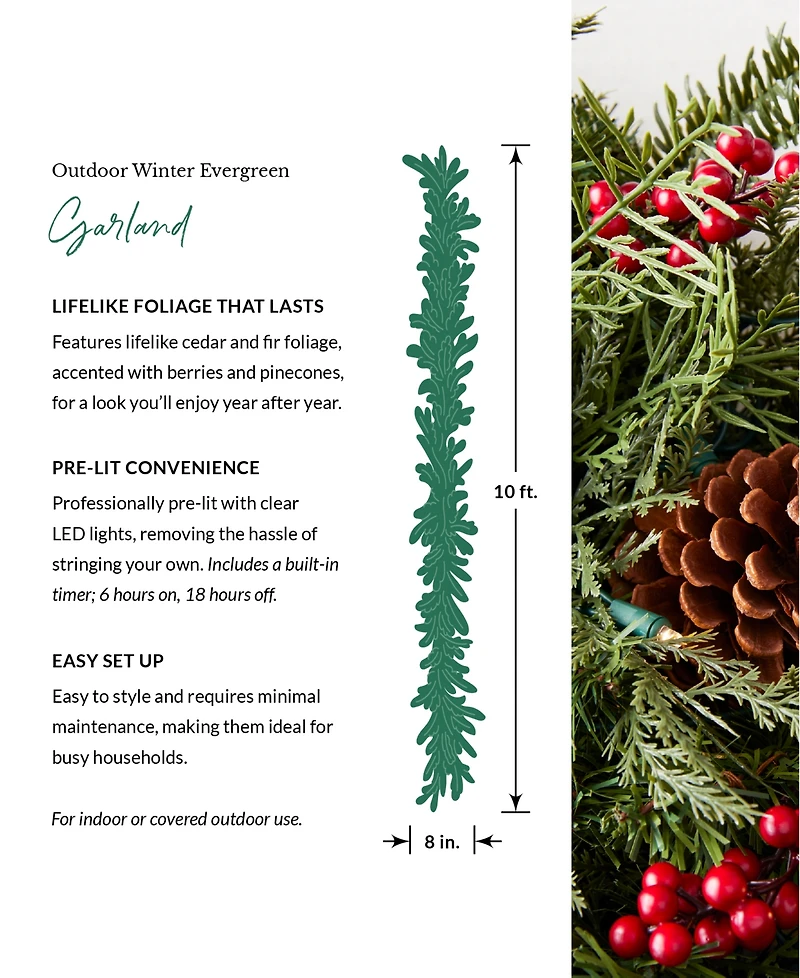 Balsam Hill 120" Outdoor Winter Evergreen Christmas Garland