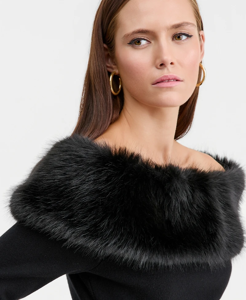 Bar Iii Women's Off-The-Shoulder Faux-Fur-Trim Top, Macy's Exclusive