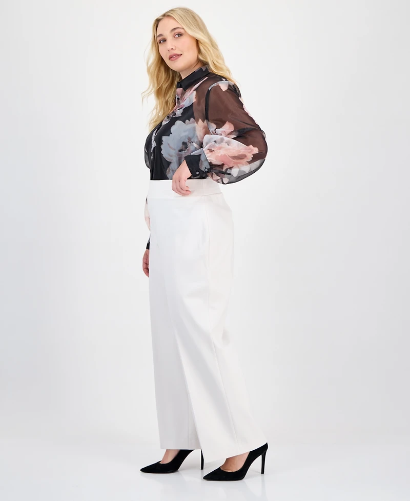 Anne Klein Plus Wide-Leg Pull-On Compression Trousers