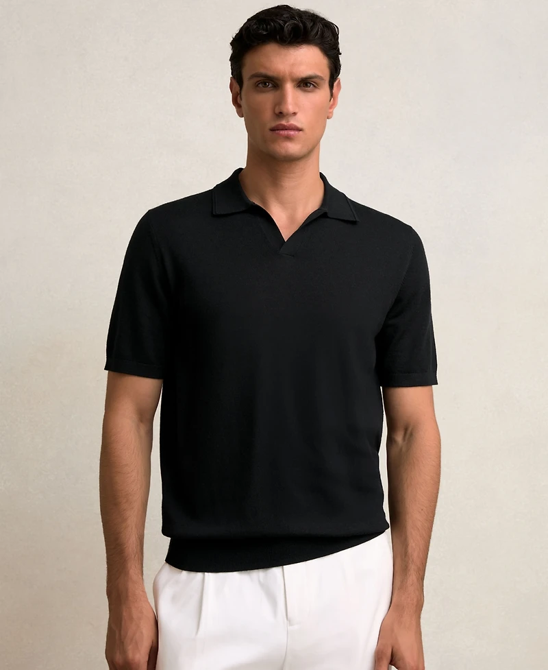 Reiss Men's Merino Wool Open Collar Polo Shirt