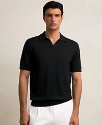Reiss Men's Merino Wool Open Collar Polo Shirt