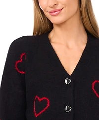 CeCe Women's V-Neck Heart Jacquard Cardigan Sweater