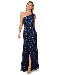 Adrianna Papell Women's Beaded One-Shoulder Long Dress