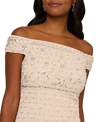 Adrianna Papell Women's Beaded Column Off-The-Shoulder Dress