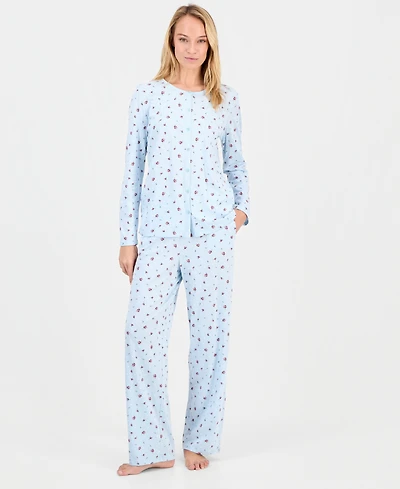 Charter Club Women's Cotton Printed Button-Front Pajama Set, Exclusively at Macy's
