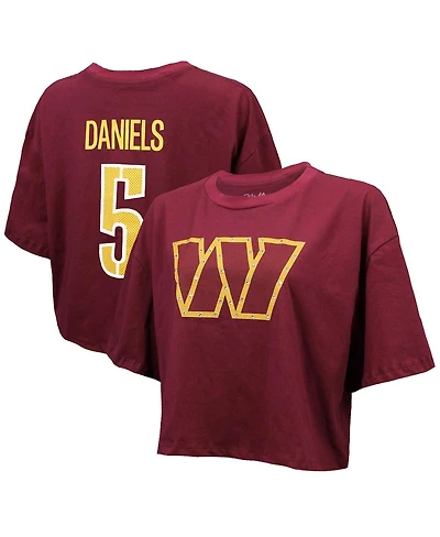 Majestic Threads Women's Jayden Daniels Burgundy Washington Commanders Swarovski Crystals Boxy Cropped Name Number T-Shirt