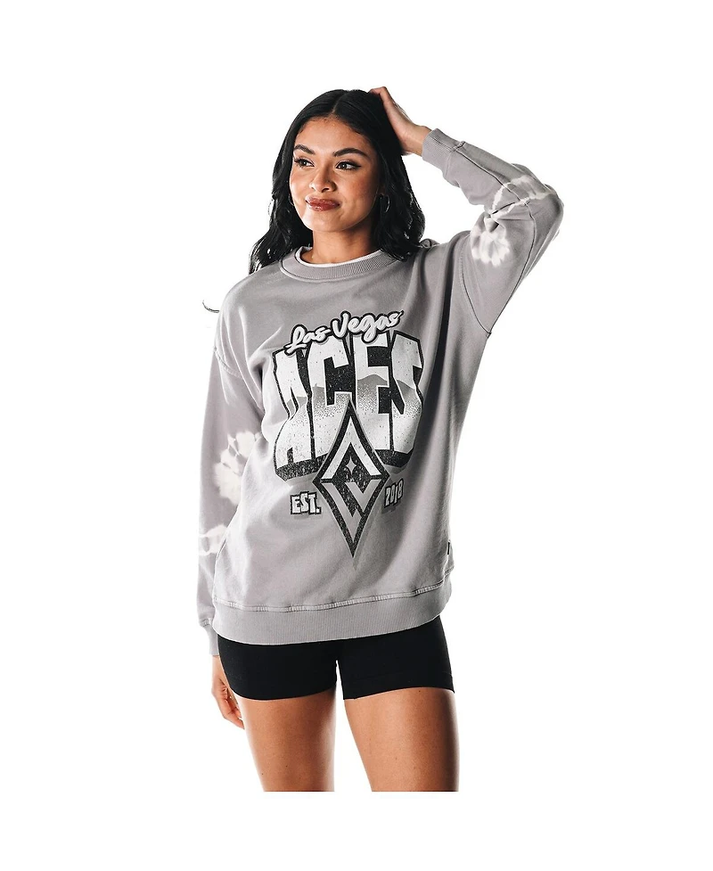 The Wild Collective Women's Gray Las Vegas Aces Double Collar Fleece Pullover Sweatshirt