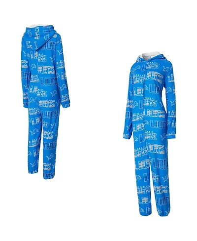 Concepts Sport Women's Blue Detroit Lions Roadway Allover Print Microfleece Full-Zip Union Suit