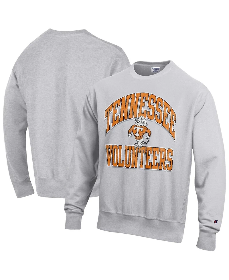 Champion Men's Gray Tennessee Volunteers Distressed Arch Over Logo Reverse Weave Crew Neck Sweatshirt