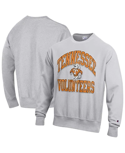 Champion Men's Gray Tennessee Volunteers Distressed Arch Over Logo Reverse Weave Crew Neck Sweatshirt