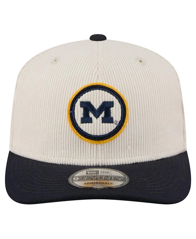 New Era Men's Cream/Navy Michigan Wolverines Loyal Corduroy 9SEVENTY Adjustable Hat