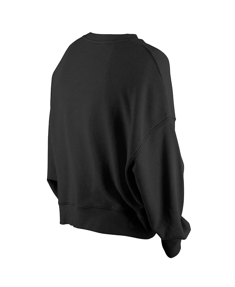 New Era Women's Black Detroit Lions Oversized Throwback Mineral Wash Crew Neck Sweatshirt