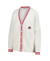 ZooZatz Women's Cream Ohio State Buckeyes Striped Knit Button-Up Cardigan