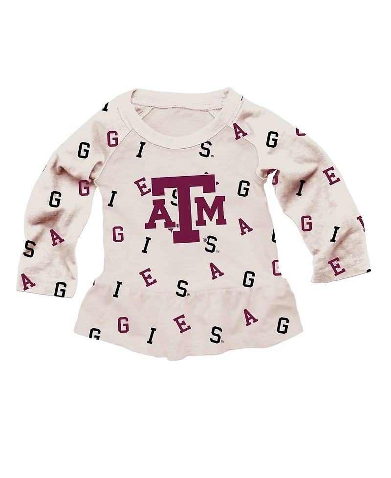 Wes & Willy Baby Girls 2-Piece Oatmeal Texas A&M Aggies Ruffle Raglan Long Sleeve T-Shirt and Leggings Set