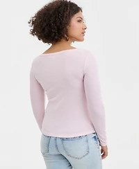 Hippie Rose Juniors' Picot-Trim Pointelle Cardigan Knit Long-Sleeve