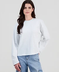 Hippie Rose Juniors' Oversized Striped Long-Sleeve Crewneck Tee