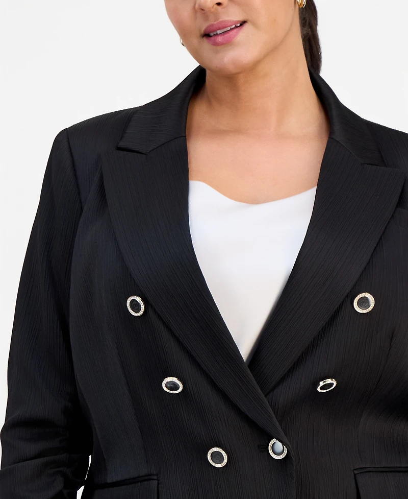 Tahari Asl Plus Size Crinkle-Satin Faux-Double-Breasted Blazer