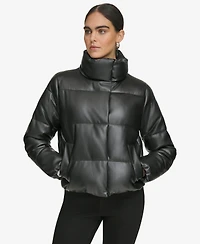 Calvin Klein Women's Short Faux-Leather Puffer Jacket
