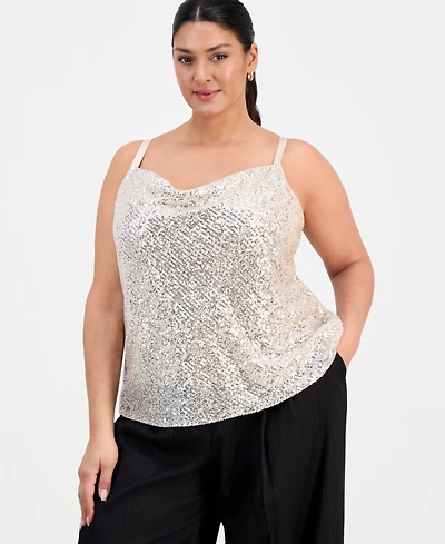 Tahari Asl Plus Sequinned Cowlneck Camisole