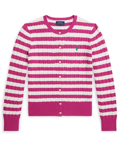 Polo Ralph Lauren Girls 7-16 Striped Mini-Cable Cardigan