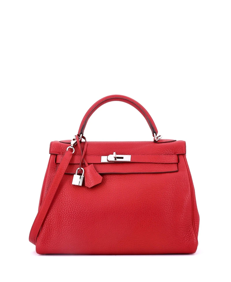 Pre-Owned HERMES Kelly 32 Handbag Red Togo with Palladium Hardware