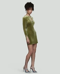Avec Les Filles Women's Long-Sleeve Stretch Velvet Mini Dress