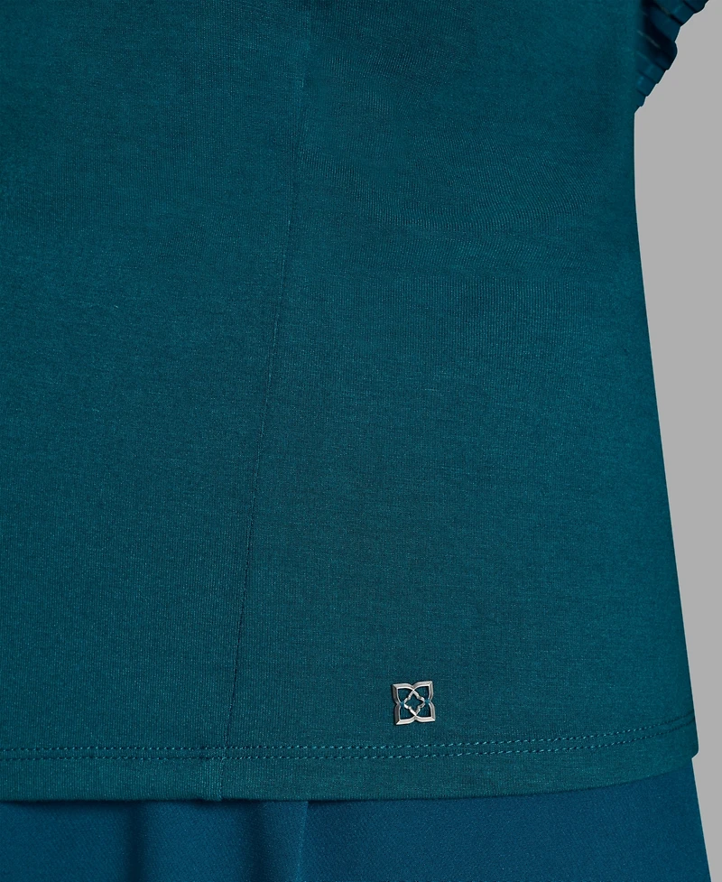 Bcbg Women's Pleated Mock Neck Flutter Sleeve Top