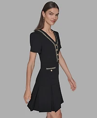 Karl Lagerfeld Paris Women's V-Neck A-Line Dress