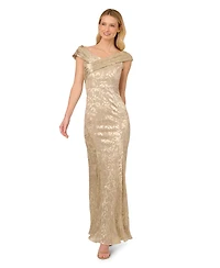 Adrianna Papell Women's Foil Leaf Mermaid Gown