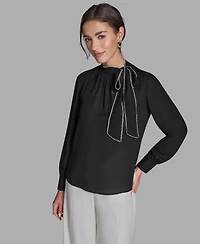 Bcbg Women's Long-Sleeve Tie Neck Top
