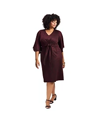 Avenue Women's Plus Anastasia Metallic Knit Tie Front Dress