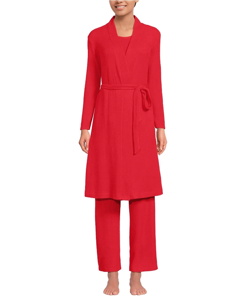 Lands' End Women's Brushed Cozy Waffle Jersey 3 Piece Pajama Set - Tank Top Pant and Robe