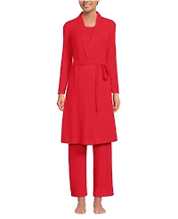 Lands' End Women's Brushed Cozy Waffle Jersey 3 Piece Pajama Set - Tank Top Pant and Robe