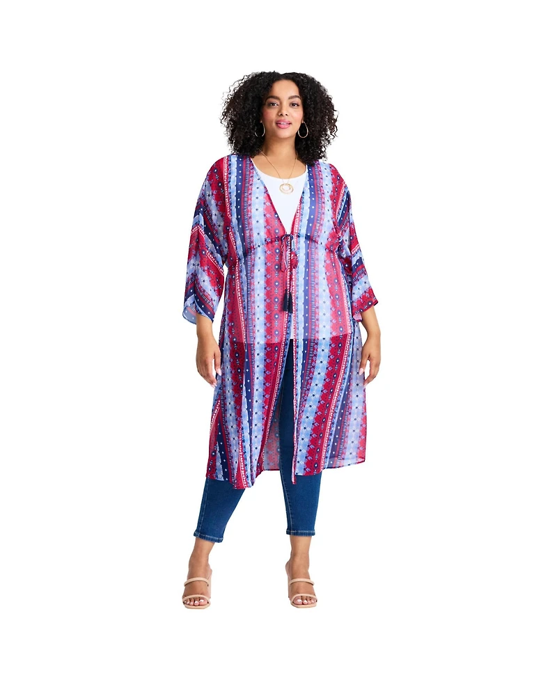 Avenue Women's Tie-Front Duster Kimono