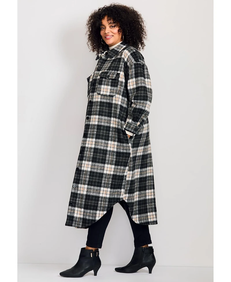 Avenue Women's Plus Brushed Long Shirt Jacket
