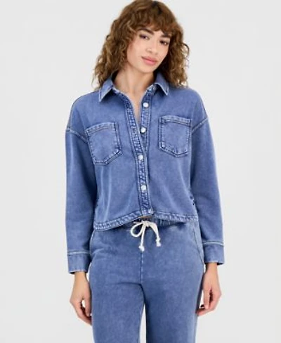 Now This Womens Faux Denim Knit Button Front Shacket Macys Exclusive