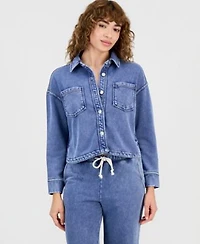 Now This Womens Faux Denim Knit Button Front Shacket Macys Exclusive