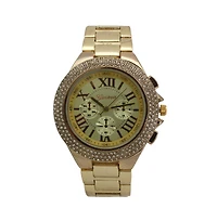 Gold Classy 3-Dial and Rhinestone Bezel Metal Watch