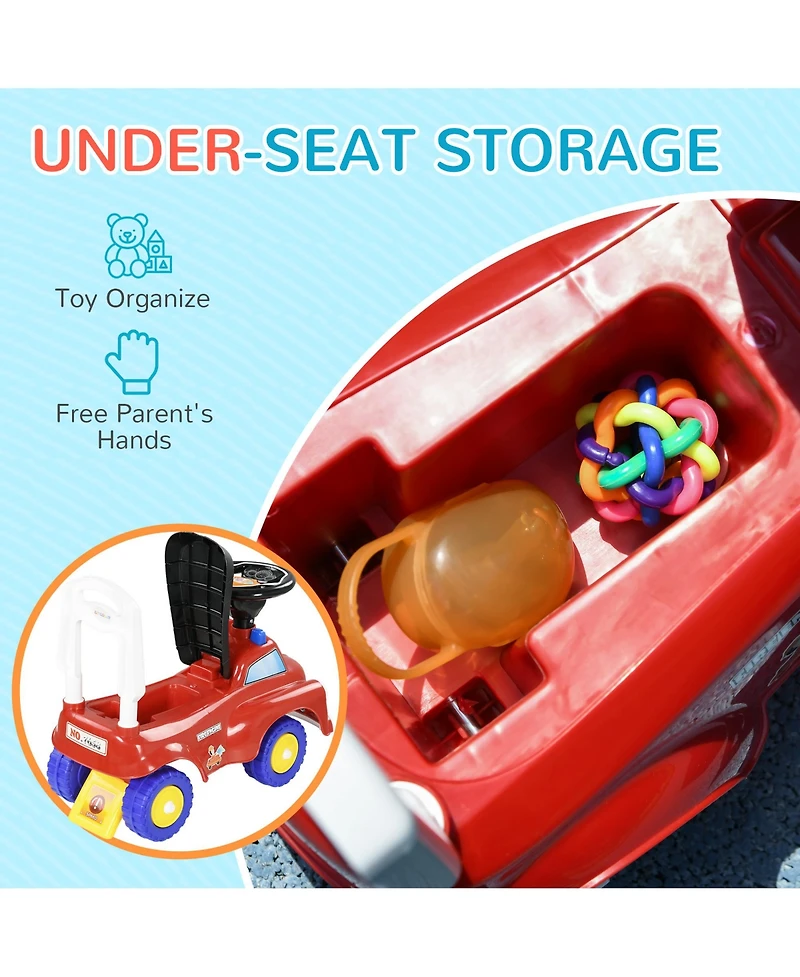 Qaba Toddler Ride on Fire Truck with Music, Horn, Under Seat Storage,
