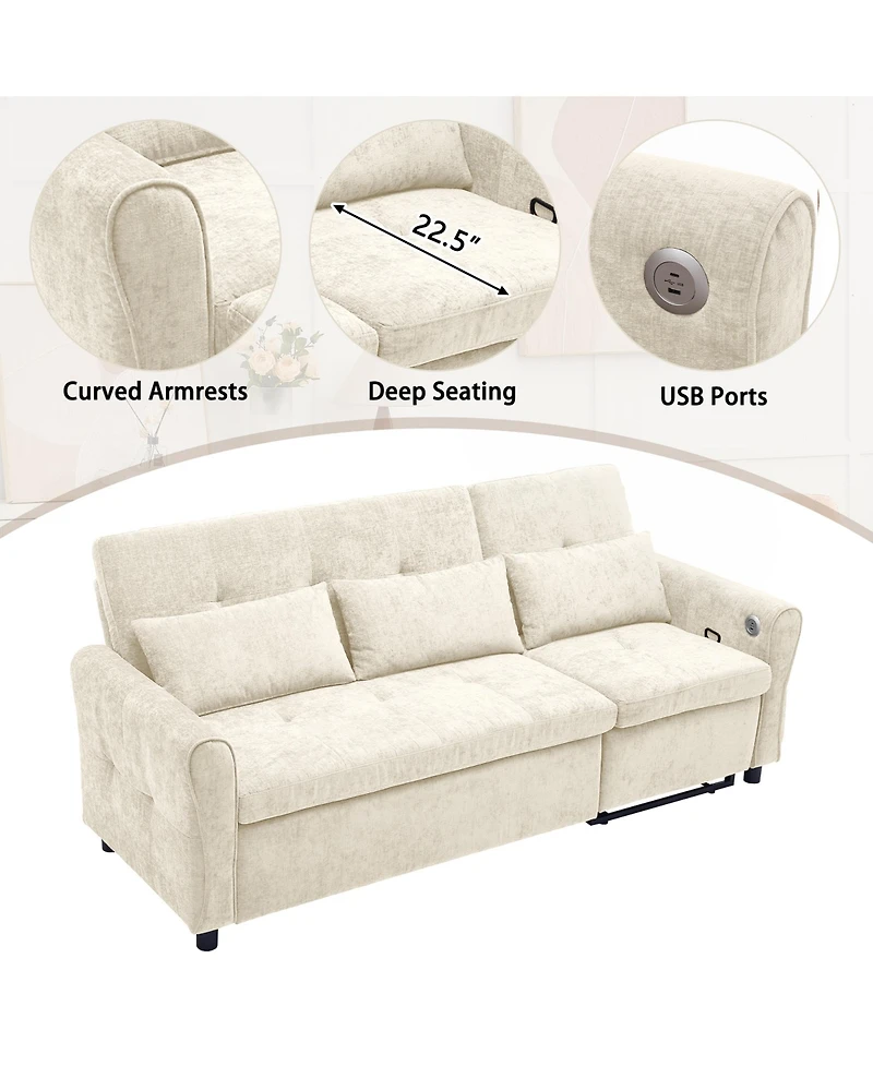 2-in-1 Sofa 82 Inches Three-seater with a Bed and Reversible Recliner for Living Room