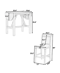 3-Piece Wood Counter Height Drop Leaf Dining Table Set with 2 Upholstered Dining Chairs for Small Place